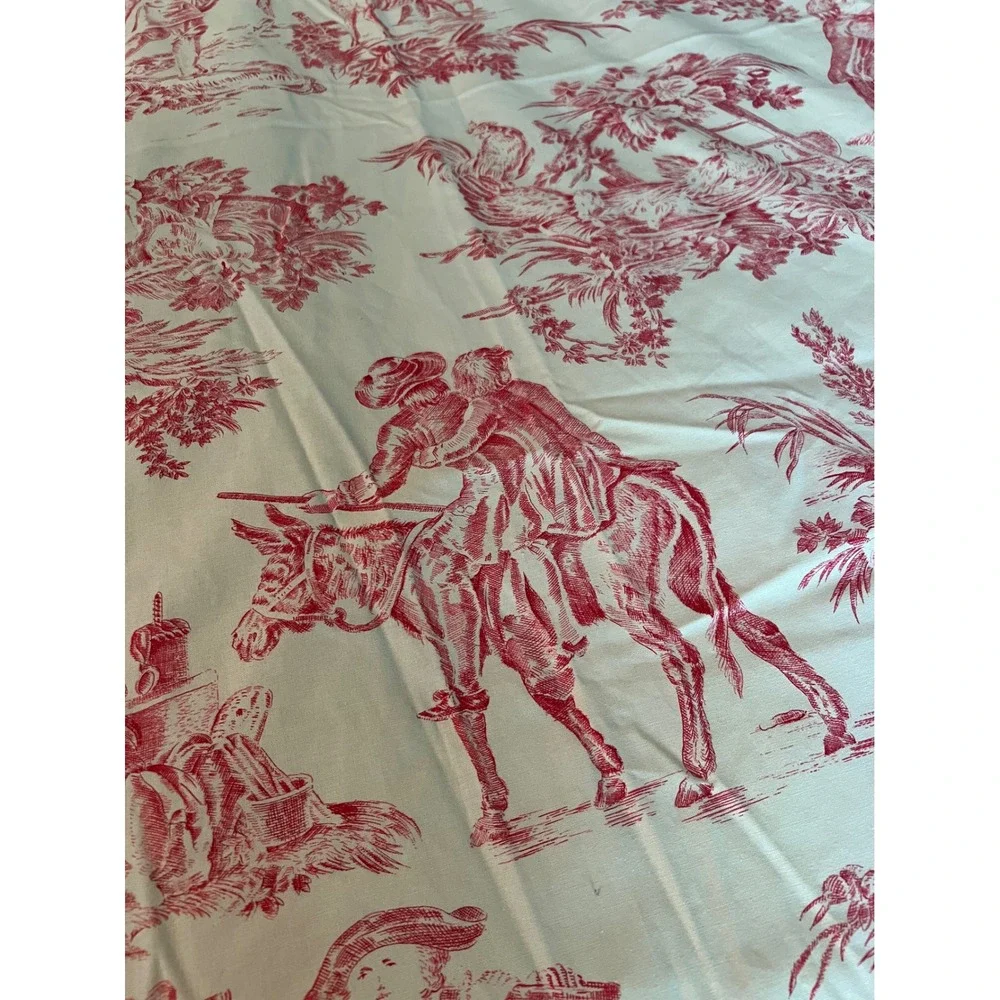 Two Vintage French Country Red Toile de Jouy Pastoral Scene Curtain Panel 48x84